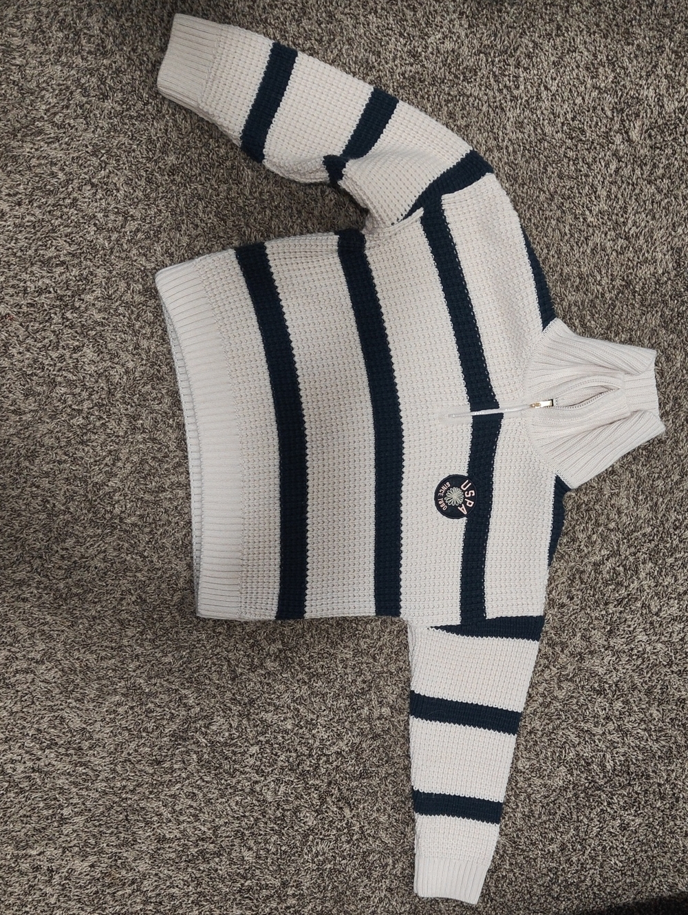 U.S. Polo Assn. Cream and Navy Striped Half-Zip Pullover
